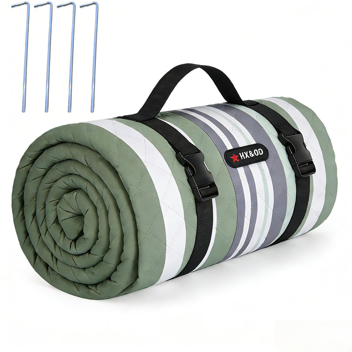 HX&OD Outdoor-Picknickdecke, extra gross, 203 x 152 cm, wasserdichte Picknickmatte mit Heringen, fal