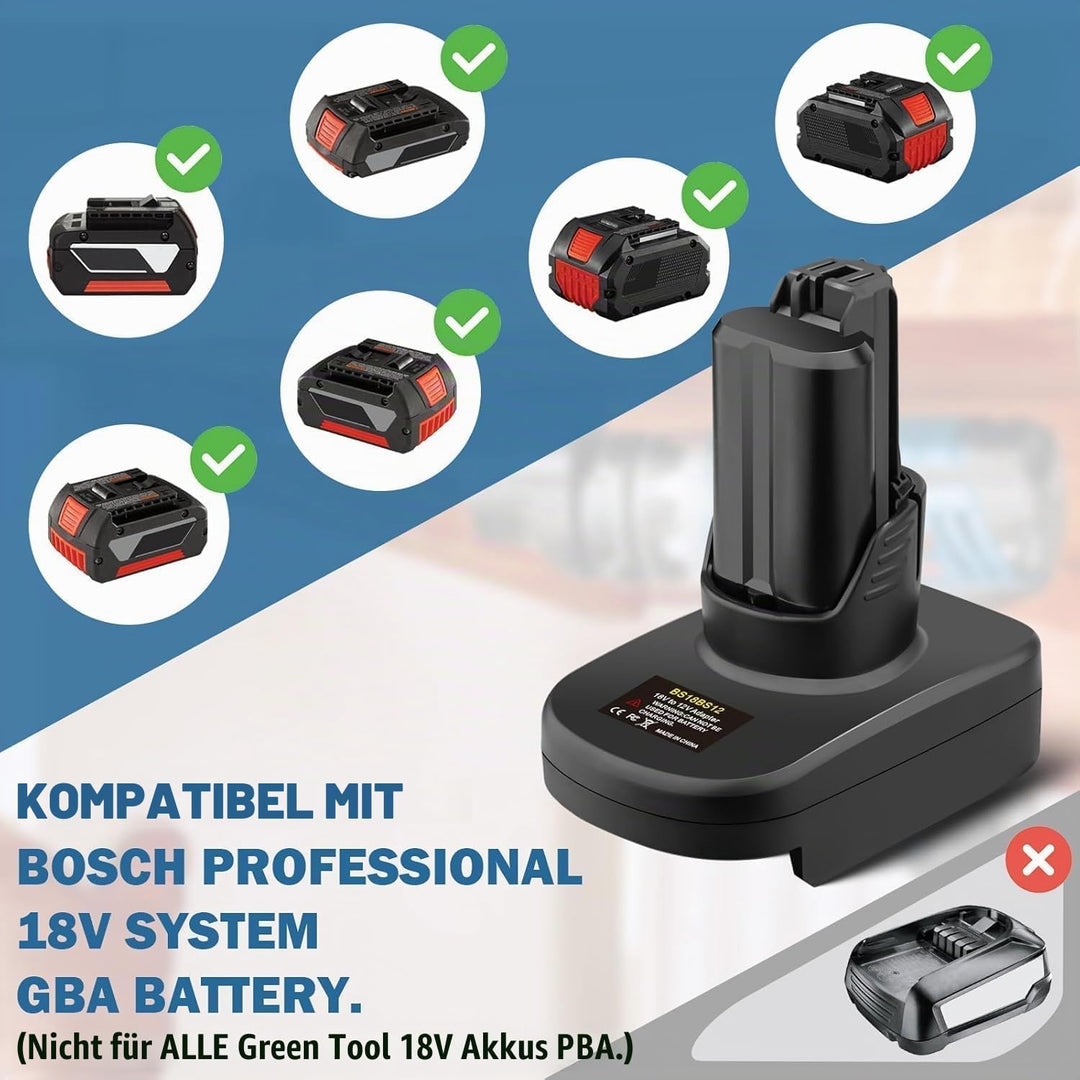 BS18BS12 für Bosch 18V auf 12V Akku Adapter, für Bosch GBA 18V Professional System Akku arbeitet im