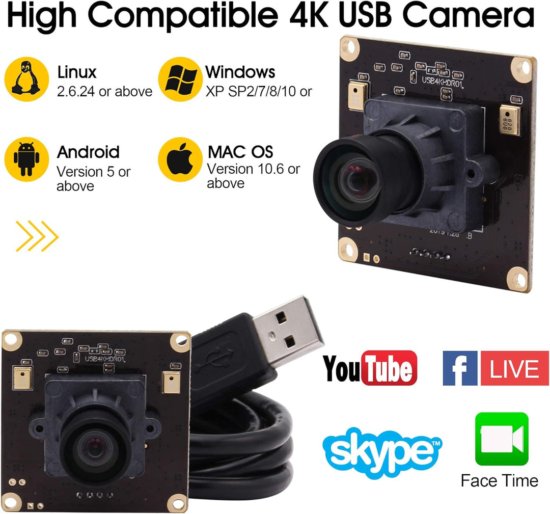 G 4K USB Kameramodul 2160p Webcam modul,Weitwinkel UHD 30fps Webkamera modul,100grad verzerrungsfrei