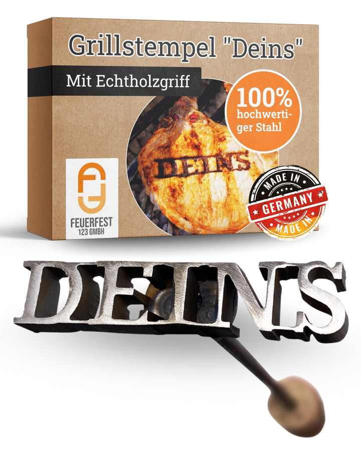 Feuerfest 123 Brennstempel mit Deins-Motiv I 8,2 x 1,8 x 35 cm I Hochwertiger Grill-Stempel aus robu