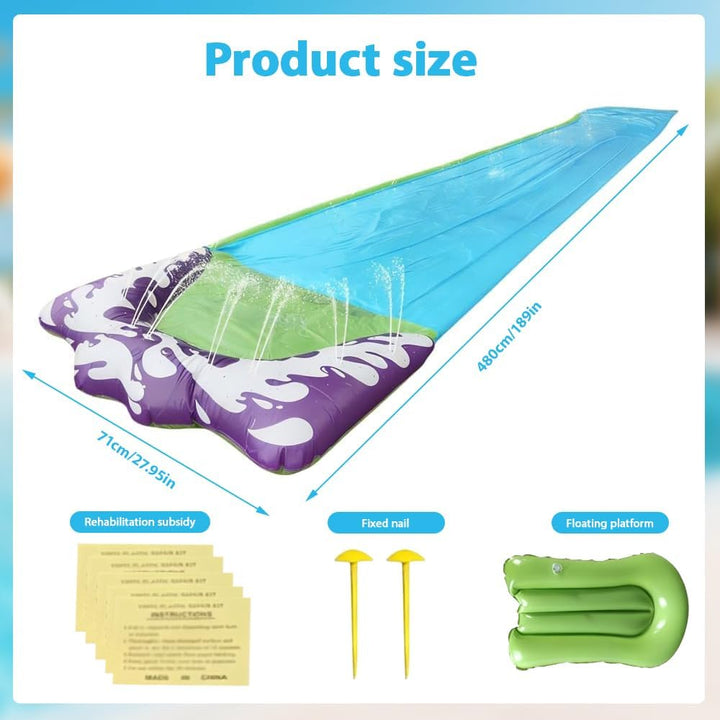 Wasserrutsche,188in x 27in (480 x 70 cm) Wasserrutsche Garten für Kinder mit 1 Bodyboards, Wasserspi