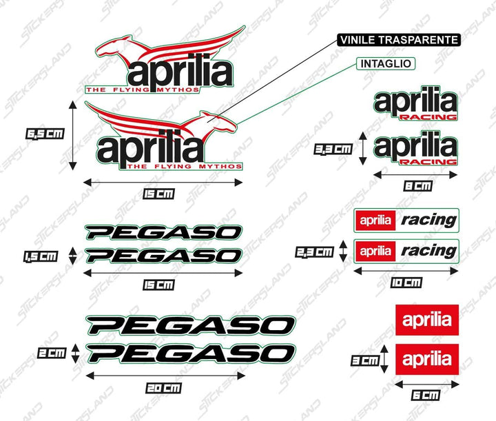 Aufkleber-Set kompatibel mit Tank und Motorradhelm Aprili (schwarz) Racing Factory Pegaso | Basis au