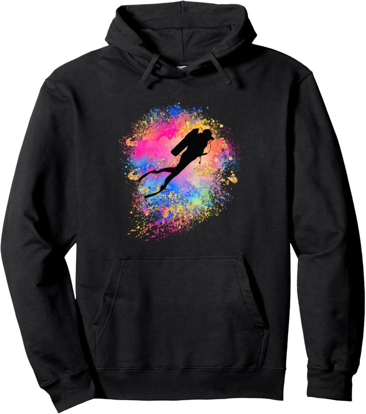 Mädchen Regenbogen Scuba Diver Tiefsee Tauchen Silhouette Rosa Pullover Hoodie