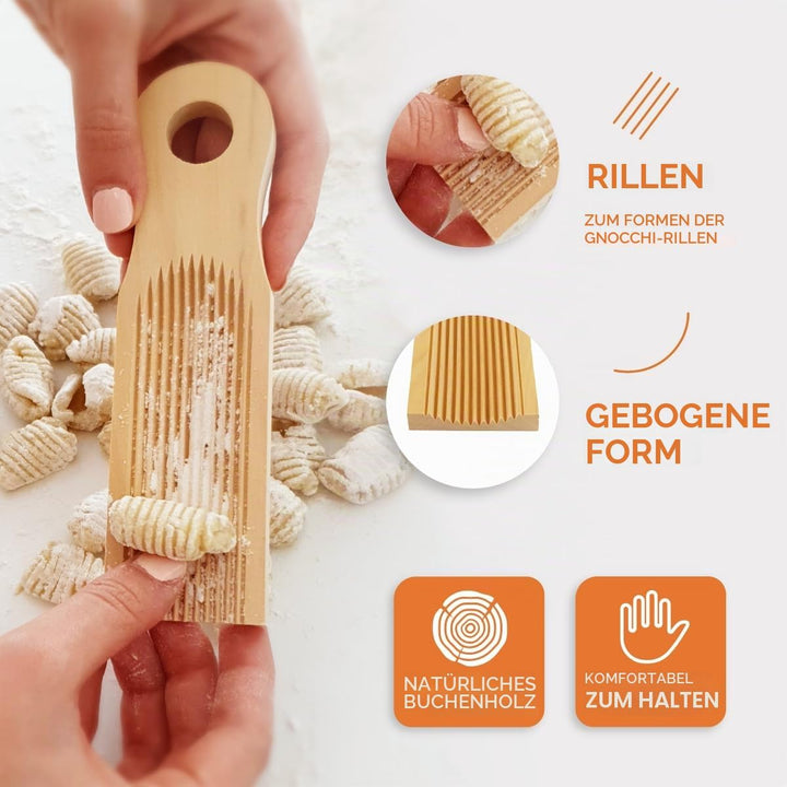 Authentisches Gnocchi-Brett für handgefertigte italienische Gnocchi-Pasta. Gebogene Platte, Gebogene