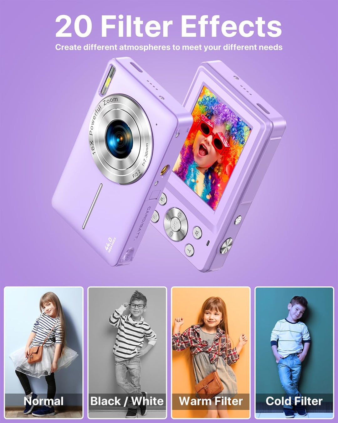 Digitalkamera 1080P Fotokamera 44MP Kamera Fotoapparat Tragbare Kompaktkamera mit 2,4" LCD Bildschir