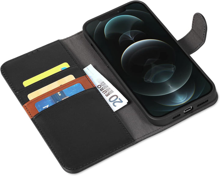 LENSUN Echtleder Hülle für iPhone 12 Pro Max, Handyhülle [Echtes Leder][Magnetverschluss][RFID Schut
