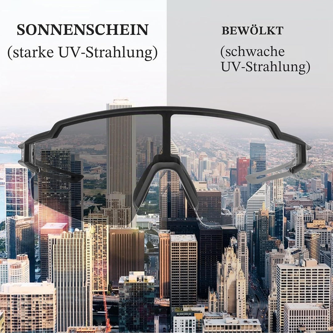 ROCKBROS Fahrradbrille UV 400 Sonnenbrille Photochromatisch Brille Klar Winddicht Sportsbrille für O