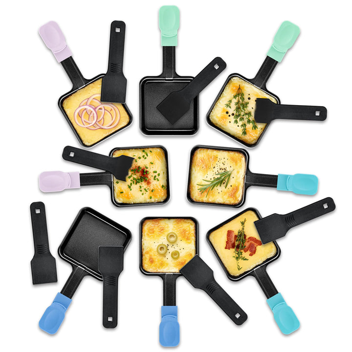 Raclette Käsepfannen Ersatz-Set, 8er-Pack quadratische Antihaft-Pfannen mit farbcodierten und extra