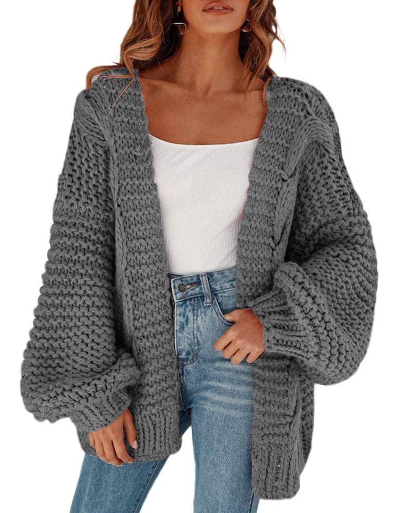 Cicy Bell Damen Strickjacken Cardigan Lose Laternenärmel Elegante Übergrosse Pullover M Grau, M Grau