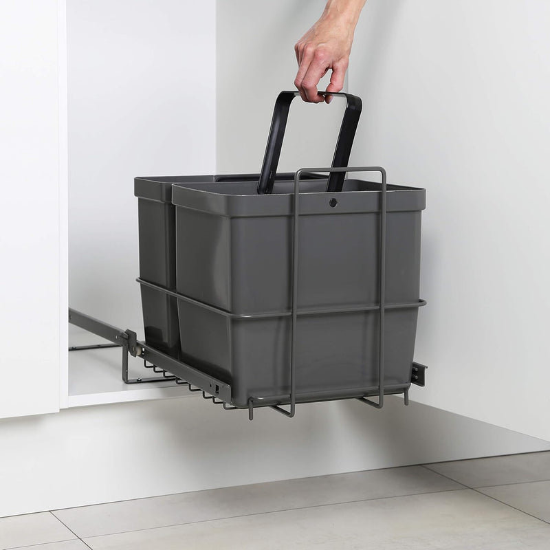 LM 64/2 Einbau Mülleimer ausziehbar mit 2 Abfalleimer (1x11L, 1x16L) Korbauszug anthrazit 32,8x43,3x