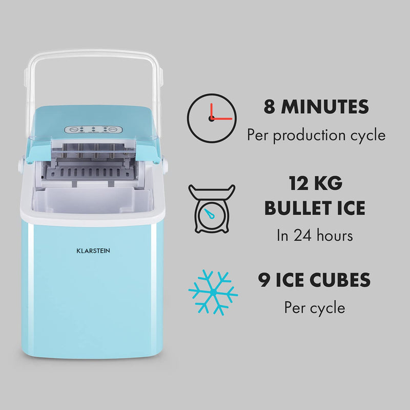 Klarstein Arctic Porter Ice Cube Maker, 12kg/24h, 2 Sizes, Production Time: 8 Minutes, Ice Cubes Per