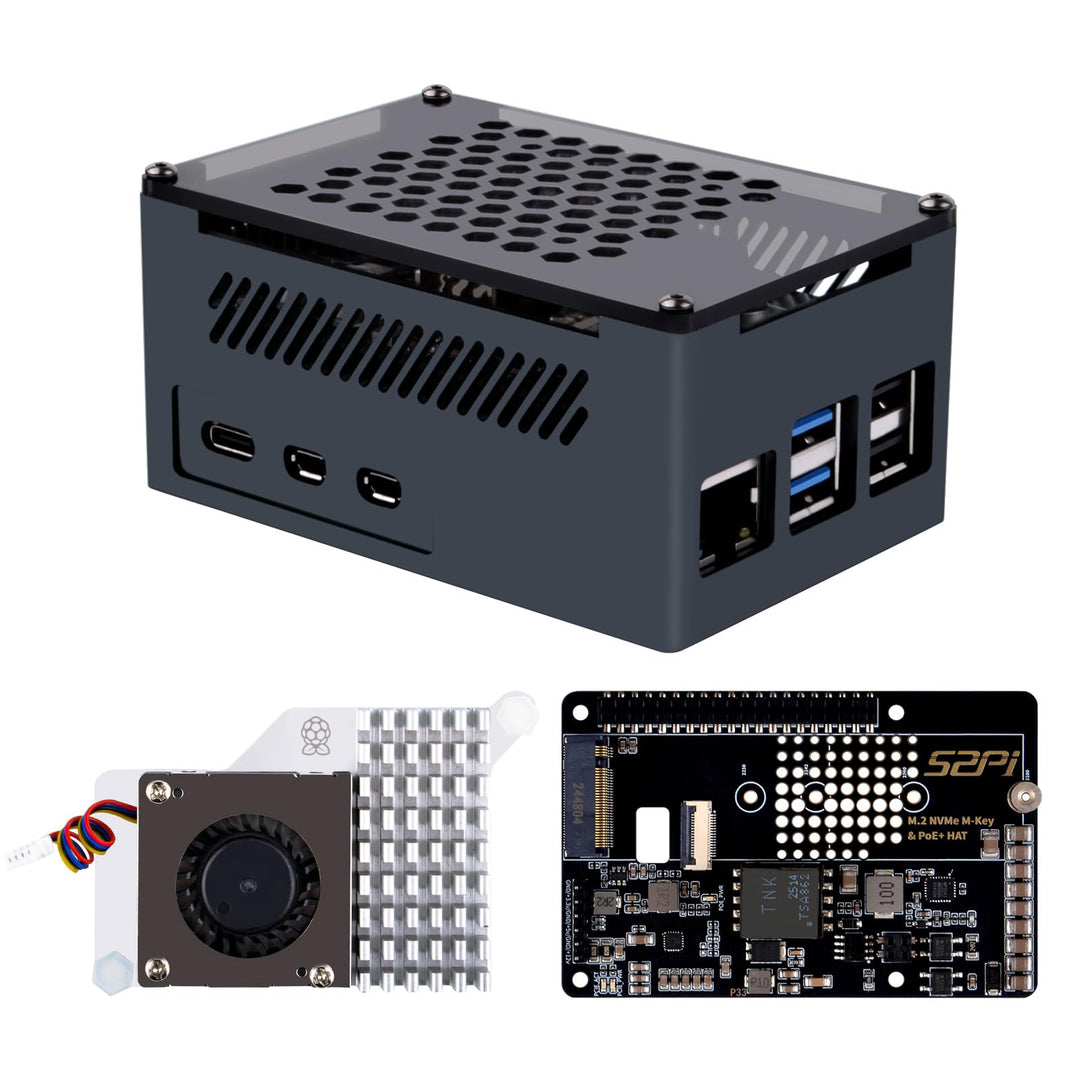 GeeekPi P33 M.2 NVME M-Key PoE+ Hat für Raspberry Pi 5, mit offiziellem Pi 5 Active Cooler und Alumi