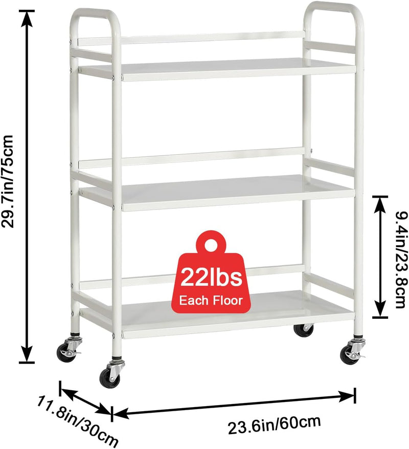 HDANI Servierwagen,3 Ebenen Servicefahrzeug aus Metall mit Rollen, für kleine Räume, Küche, Esszimme