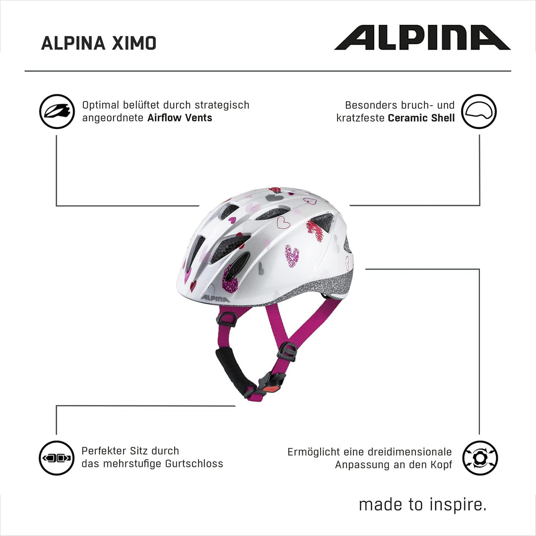 ALPINA XIMO - Leichter, Sicherer &amp; Bruchfester Fahrradhelm Mit Optionalen LED-Licht Für Kinder white