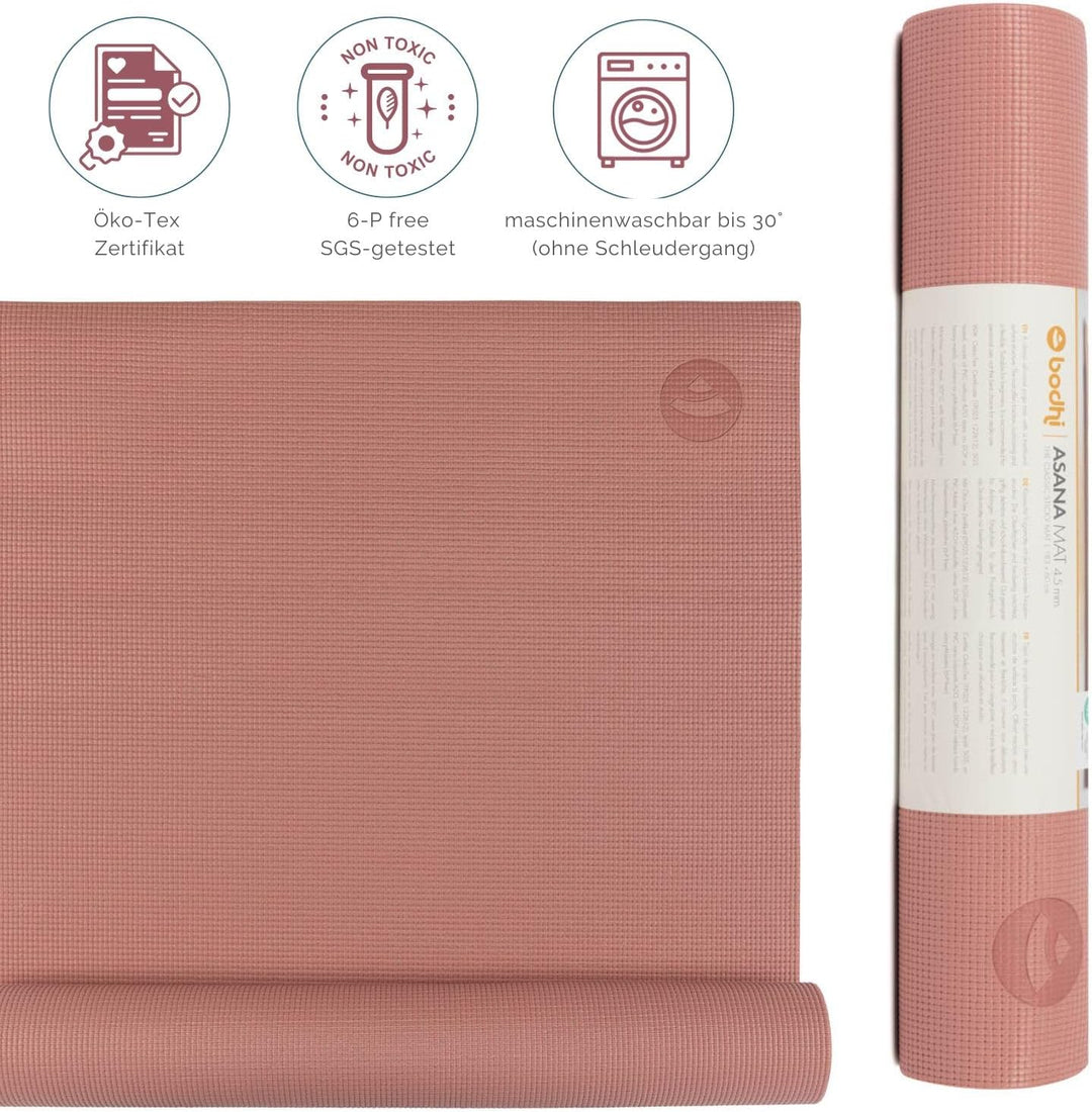 Bodhi Yogamatte Asana | Universelle Übungsmatte | Schadstofffrei & Waschbar | Matte aus PVC | Fitnes
