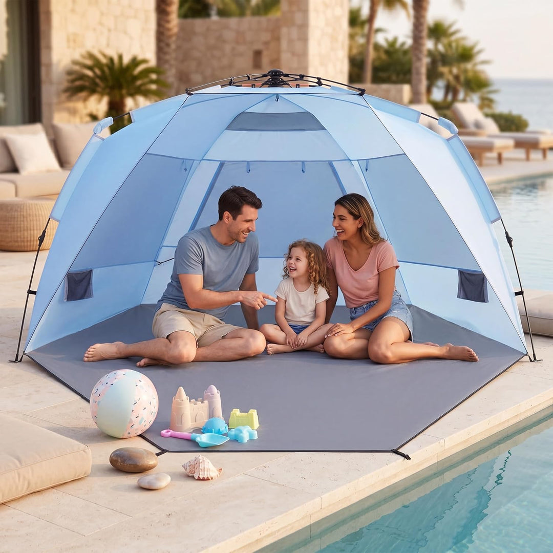 HOMASIS Pop-up Strandmuschel, wetterfestes Strandzelt für 3-4 Personen mit erweiterbarem Boden, Mesh