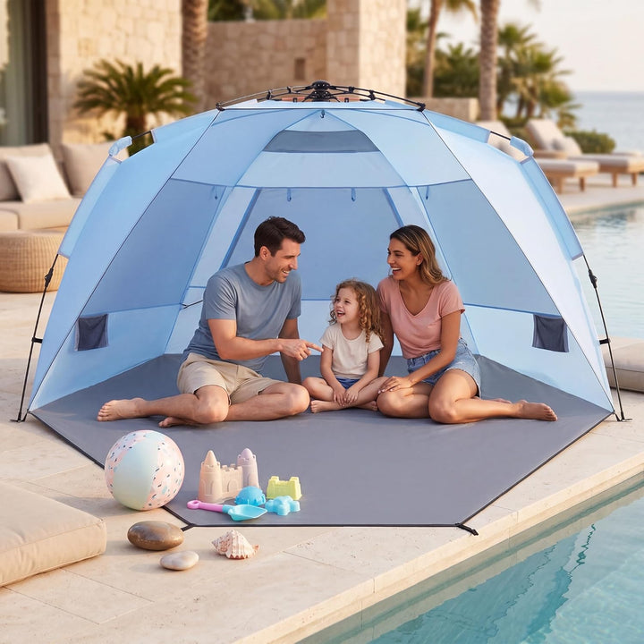 HOMASIS Pop-up Strandmuschel, wetterfestes Strandzelt für 3-4 Personen mit erweiterbarem Boden, Mesh