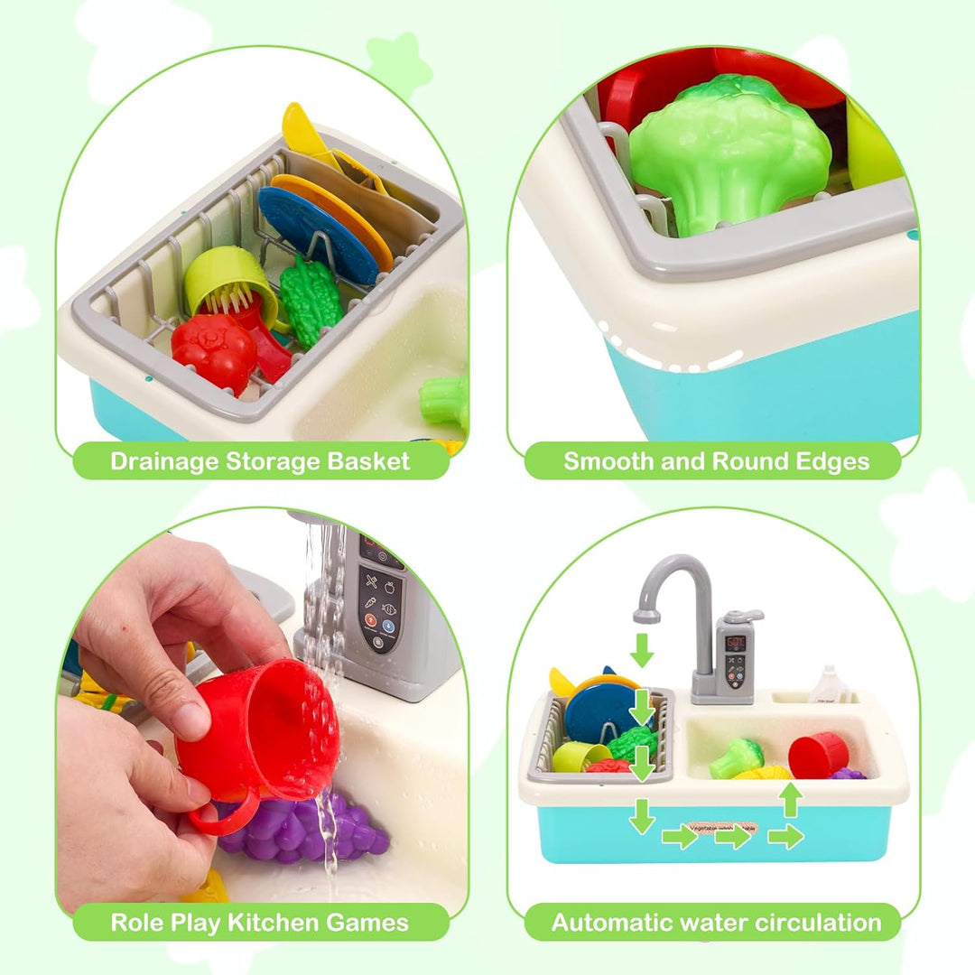 Küchenspüle Spielzeug Set mit Wasserkreislauf, Spielspüle Kinder mit Fliessendem Wasser, Matschküche