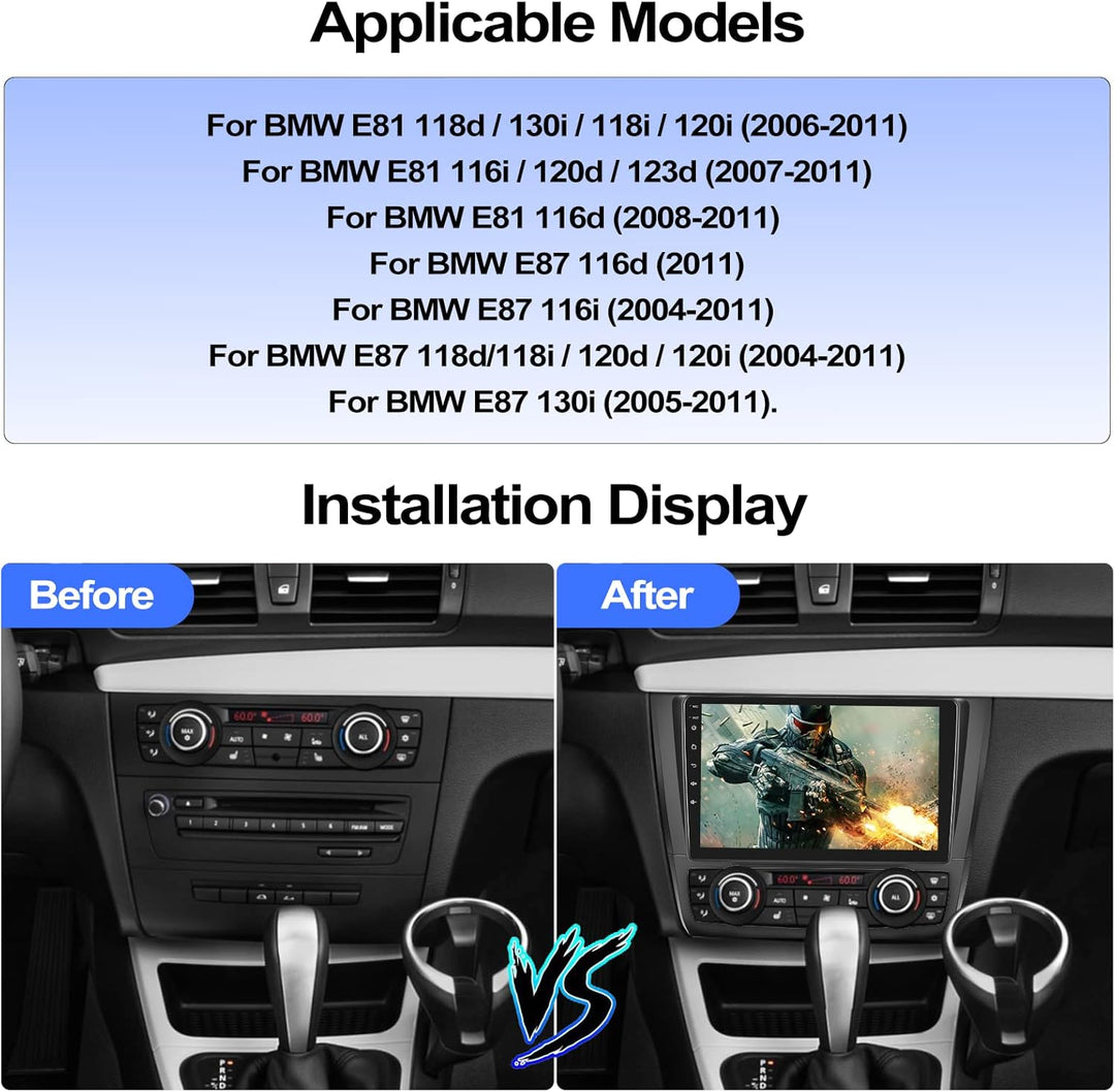 CAMECHO Android 13 Autoradio für BMW 1 Serie E81 E82 E87 E88 mit Navi,9-Zoll Auto Radio Touch Displa