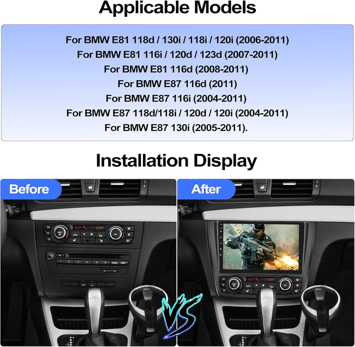 CAMECHO Android 13 Autoradio für BMW 1 Serie E81 E82 E87 E88 mit Navi,9-Zoll Auto Radio Touch Displa