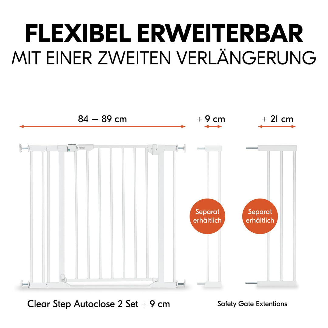 hauck Treppenschutzgitter Türschutzgitter Clear Step Autoclose 2 Set inkl. 9 cm Verlängerung für Bre