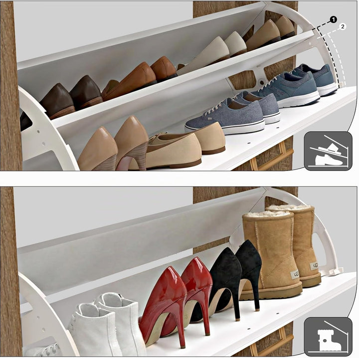 Schuhschrank 2 Klappen, Schuhkipper, Schuhregal, Schuhaufbewahrung, mit 1 schubladen, Trennwand vers
