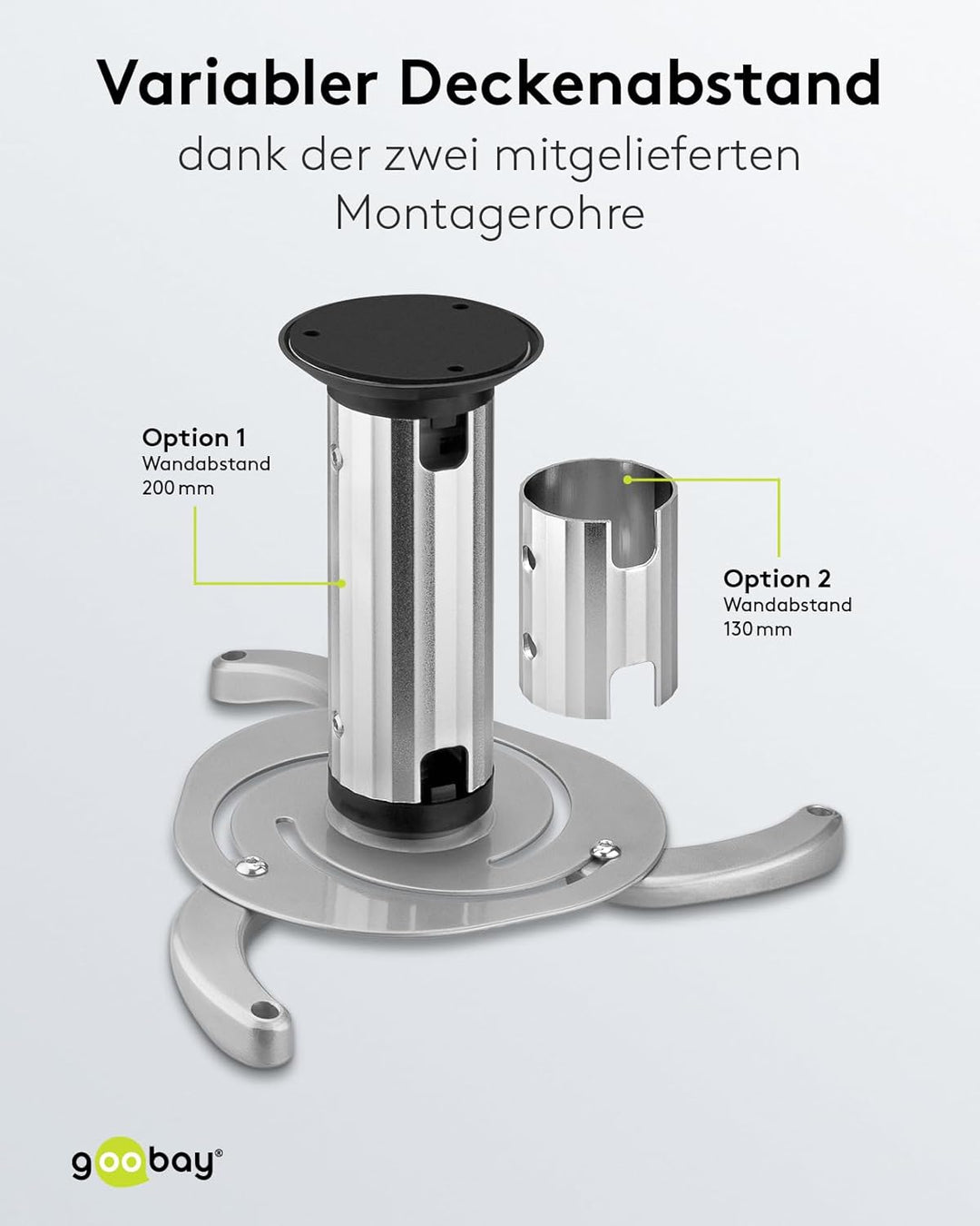 Goobay 51905 Beamer Deckenhalterung (M) bis max. 10 Kg, kleine bis mittlere Projektoren, silber, sil