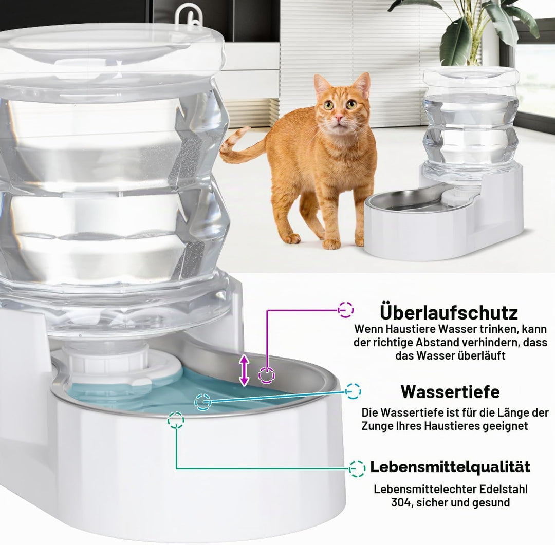 Sfozstra 【Automatischer Schwerkraftspender für Katzen】4L Weiss Edelstahl Wassernapf Feeder - Ideal f