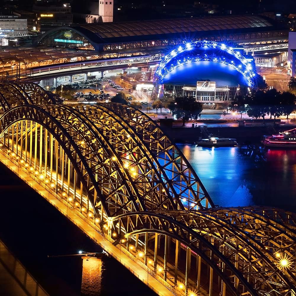Feeby Bild auf Leinwand Köln 5 Teilig Modern Stadt Nacht Architektur bunt 150x100 cm Leinwandbild 15