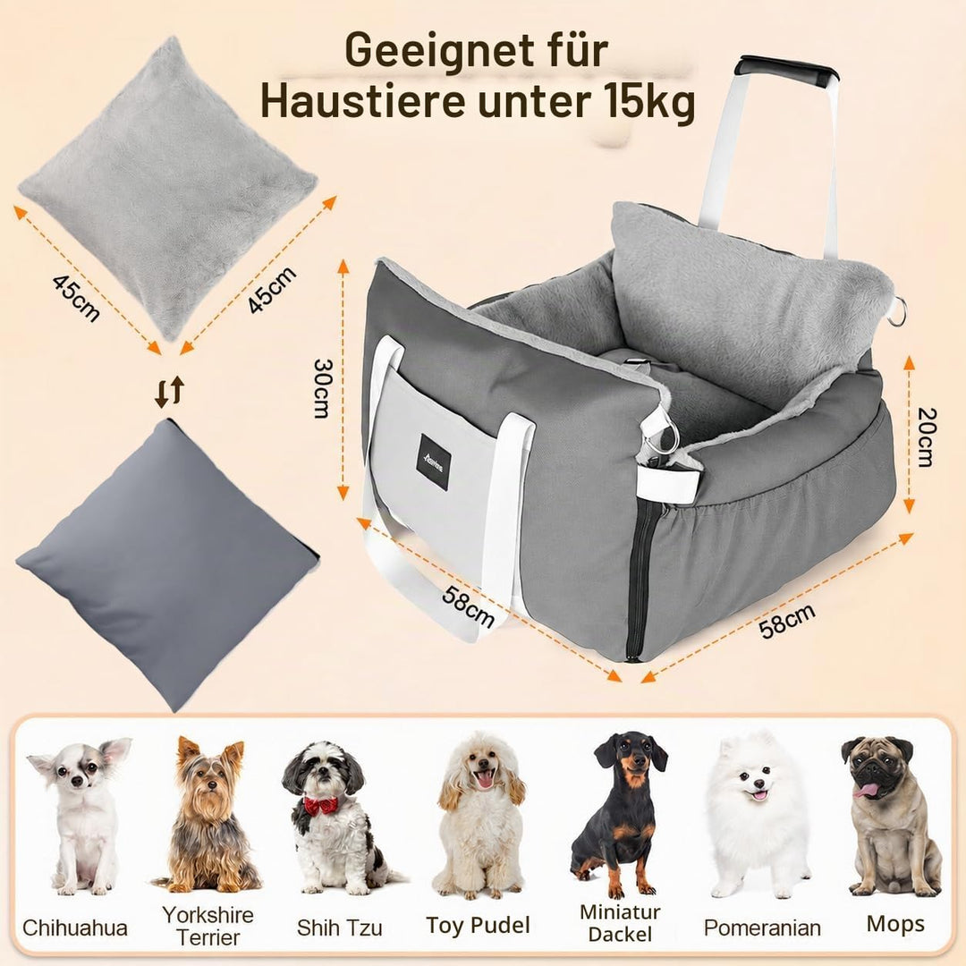 3-in-1 Hundesitz fürs Auto &amp; Reisebett für kleine Hunde – Tragbarer Autositz mit erweiterbarer Liege
