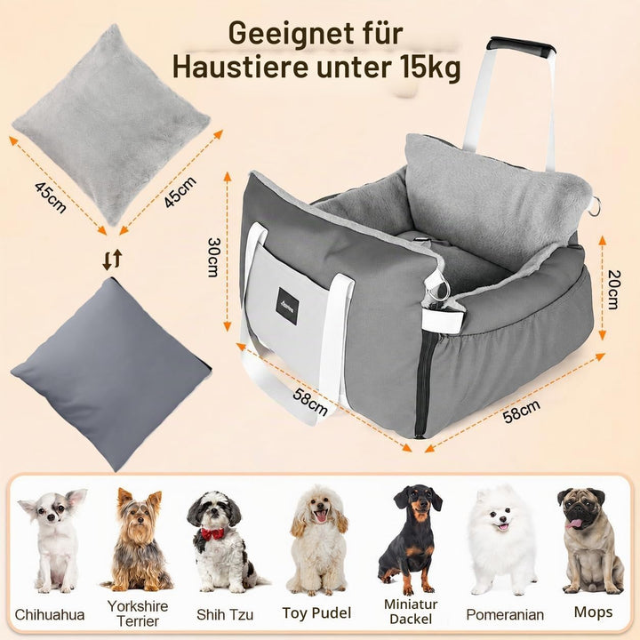 3-in-1 Hundesitz fürs Auto &amp; Reisebett für kleine Hunde – Tragbarer Autositz mit erweiterbarer Liege