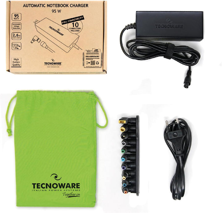 Tecnoware Universal-Ladegerät 95W für Notebook - Netzteil für PC mit 10 Steckverbindern kompatibel m