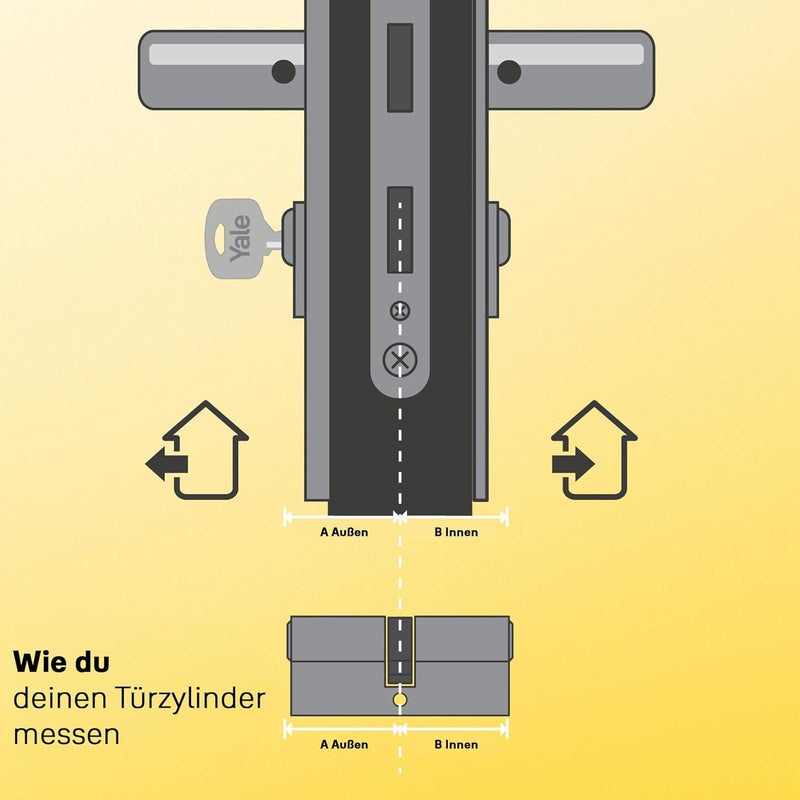 Yale Europrofil Doppelzylinder 2100, Not- & Gefahrenfunktion, 40/50, Nickel satiniert 40x50, 40x50