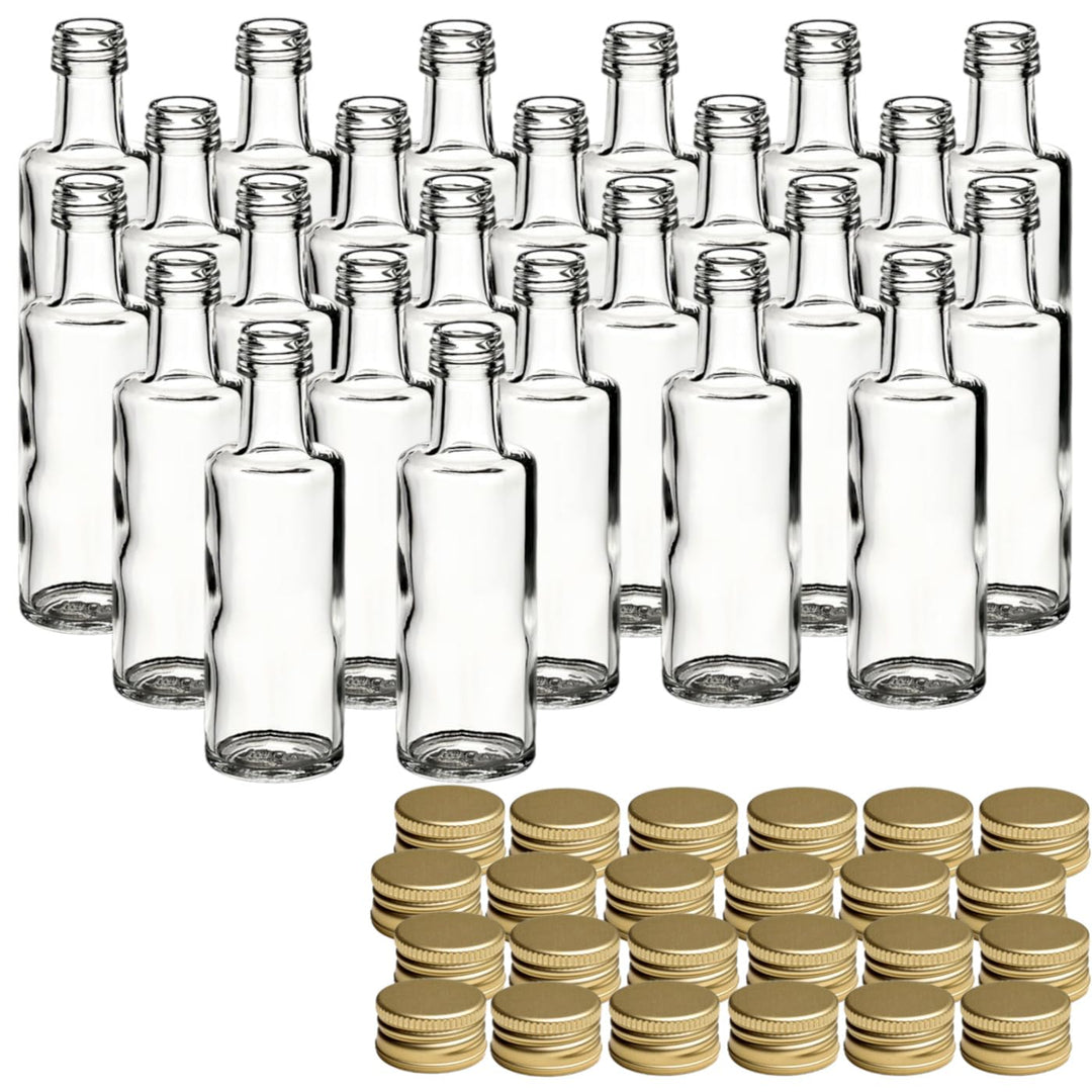 gouveo 24er Set Glasflaschen 40 ml (0,04 l) Glasflasche 40 ml Dorica Schraubverschluss PP 18 goldfar