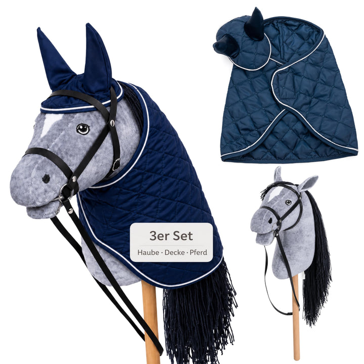 Hobby Horse Set – Grosses Steckenpferd für Kinder mit Decke &amp; Fliegenhaube | Komplettes Hobby Horsin