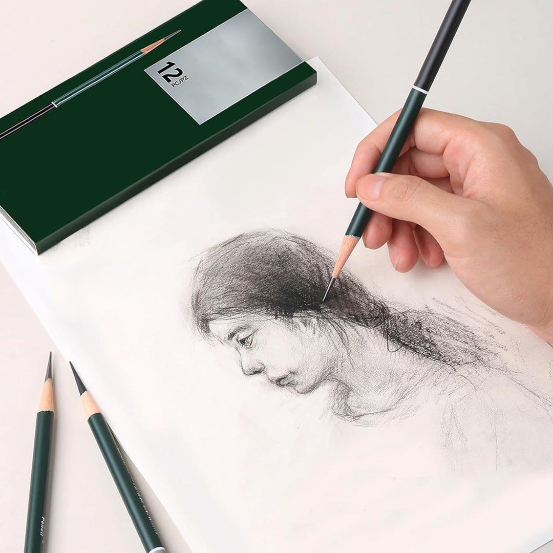 Bleistift Set[12 Stück], 2H F HB B 2B 3B 4B 6B 8B und 3 Zeichenkohlestifte, Hard Charcoal, Medium Ch