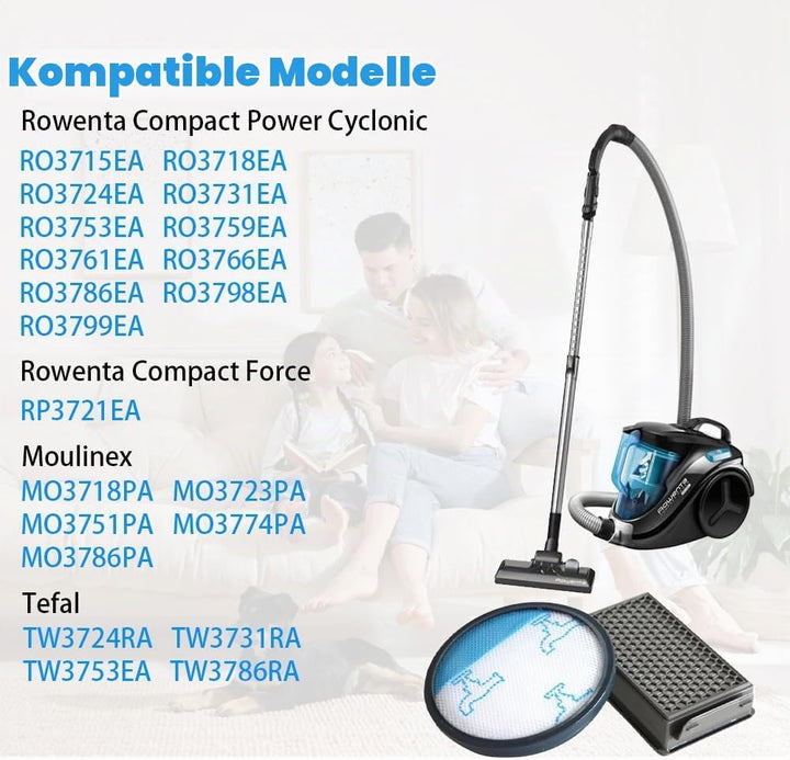 2 Sätze RO3731 Filter, Ersatzfilter für Rowenta Compact Power Silence Force Cyclonic Staubsauger RO3
