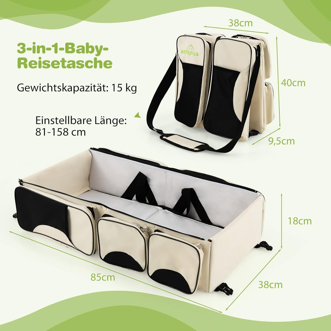 COSTWAY 3-in-1-Wickeltasche, tragbare Baby-Reisetasche mit Wickelunterlage, Kinderwagengurte, isolie