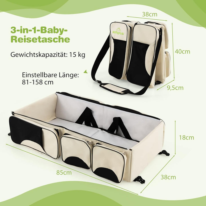 COSTWAY 3-in-1-Wickeltasche, tragbare Baby-Reisetasche mit Wickelunterlage, Kinderwagengurte, isolie