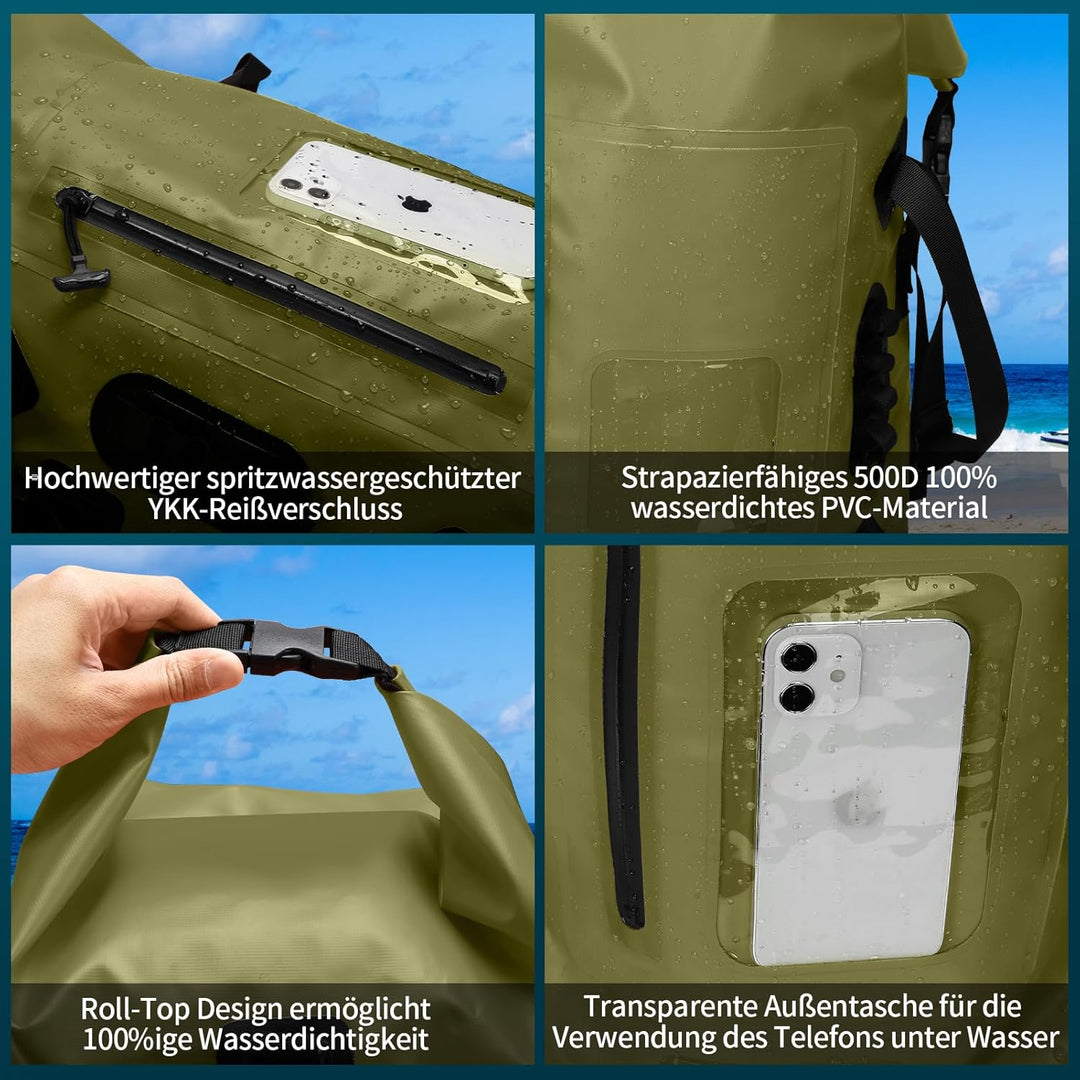 Wasserdichter Rucksack 30-35L, Rolltop Waterproof Backpack Mit Gepolstertem Tragegurt, Wasserdichtem