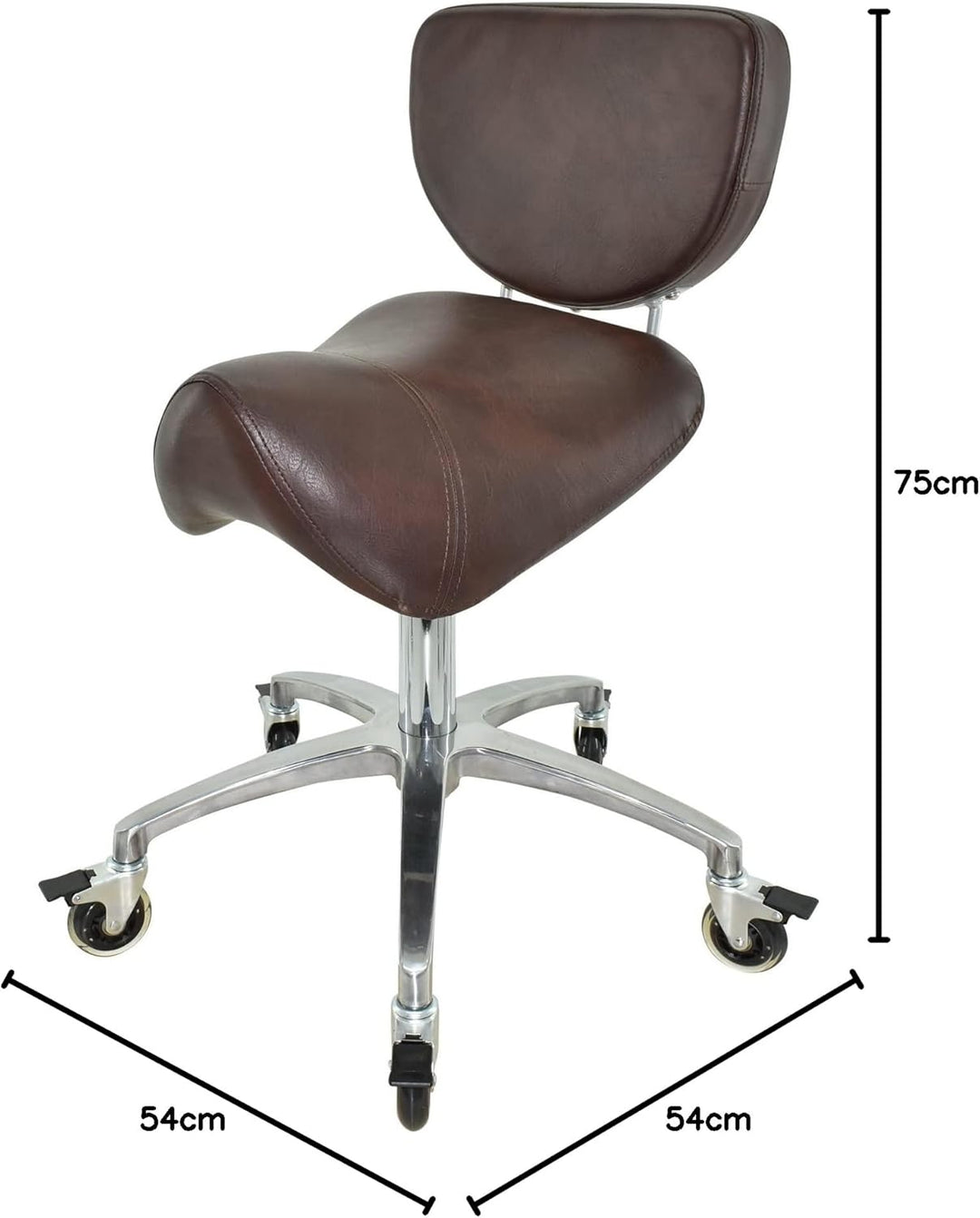Premium Sattelhocker braun mit Bremse und Lehne, Sattelstuhl für Rückenentlastung, Rollhocker höhenv