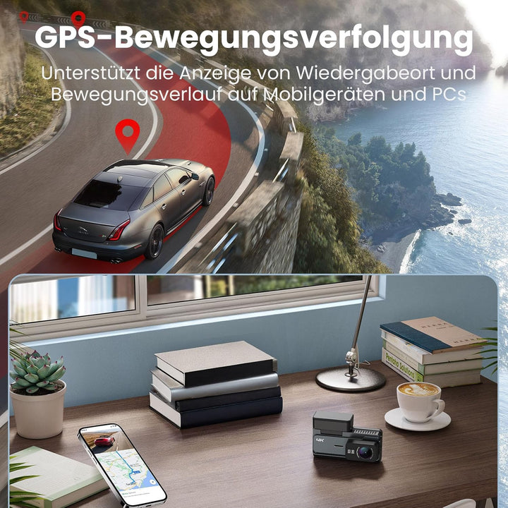 Dashcam Auto Front und Heck 4K+2K, 3,39" IPS Display mit 32GB Karte, WDR,Wi-Fi GPS, Nachtsicht, Park
