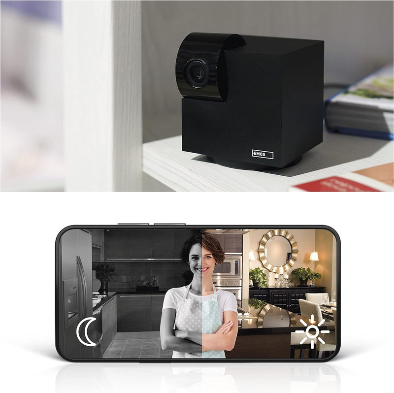 EMOS GoSmart Überwachungskamera mit WiFi und App, Indoor Smart Home Tierkamera, rotierende 1080p IP-