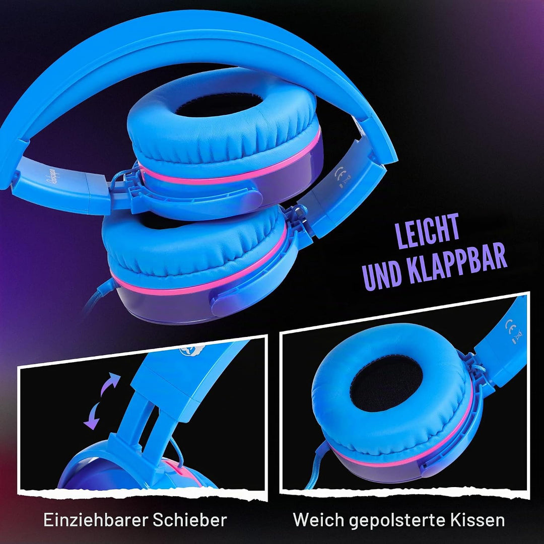 RockPapa Kinder Kopfhörer, Kabel Kopfhörer für Kinder, HD Stereo Kopfhörer mit Mikrofon für Kinder J