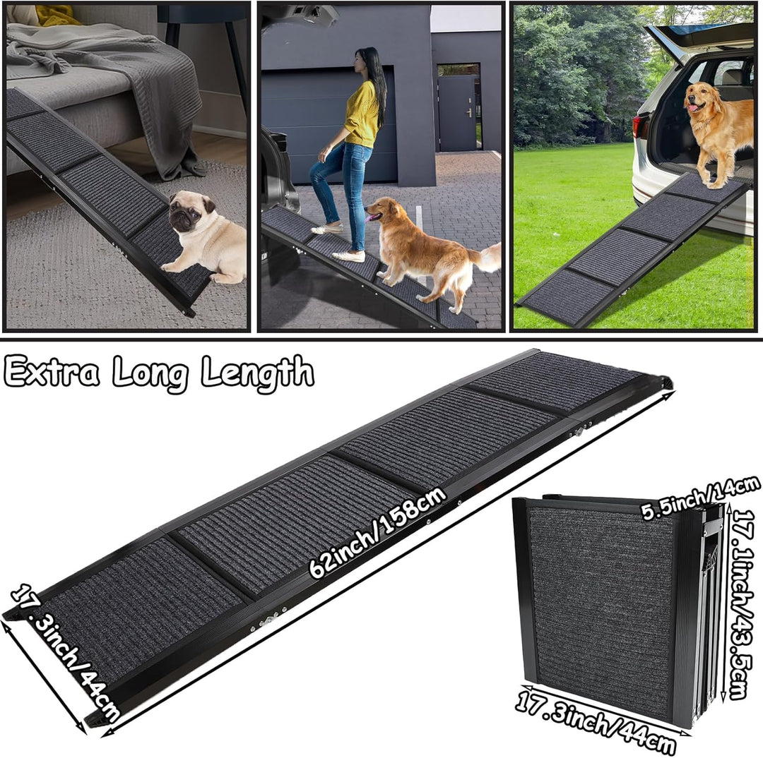 Hunderampe für Auto, längste 160 cm und breiteste 44 cm, tragbare Haustierrampe mit rutschfester Tep