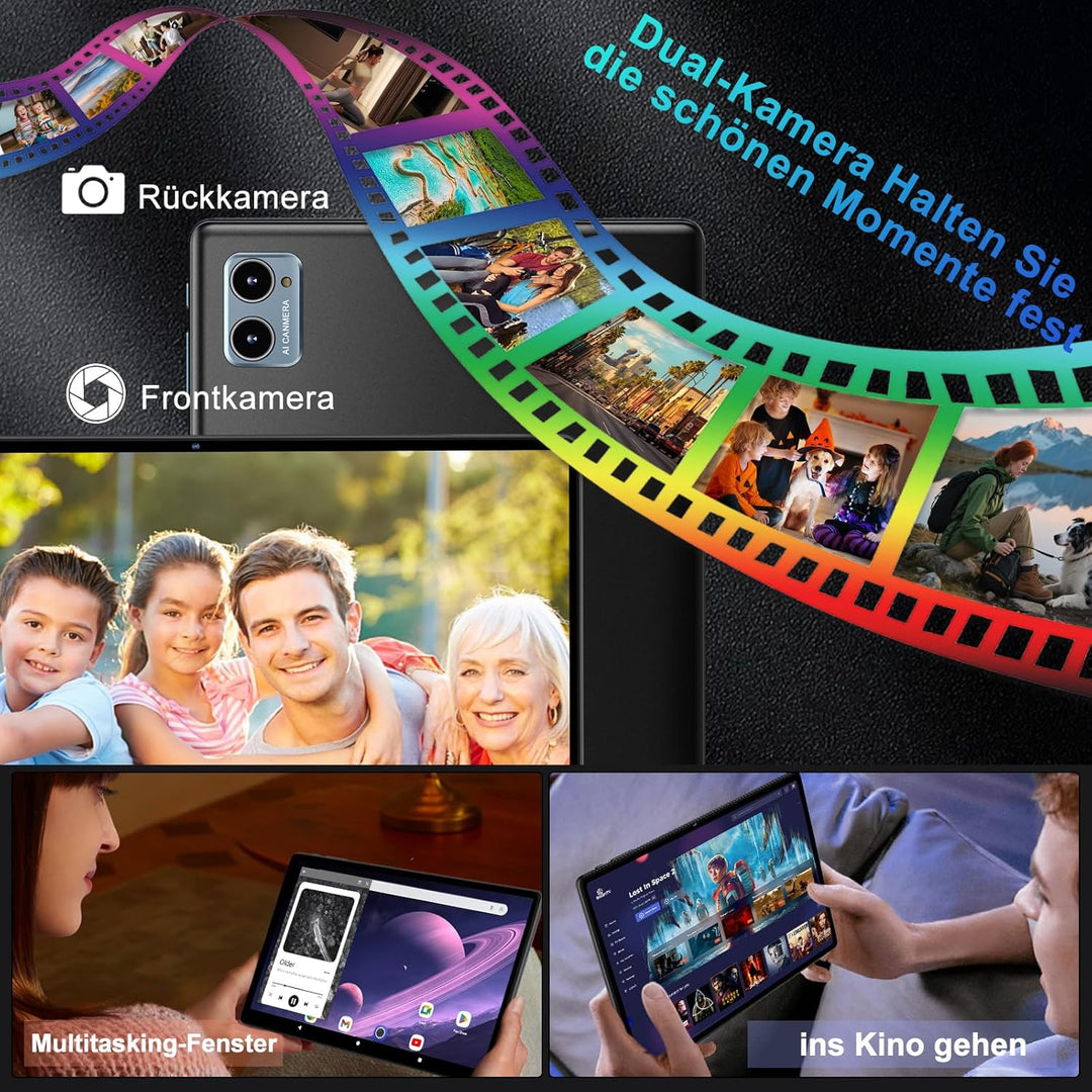 Tablet Android 15 mit 64GB RAM+2TB TF,10,1-Zoll-Bildschirm,Octa-Core,Gemin AI,WiFi 6, Bluetooth 5.0,