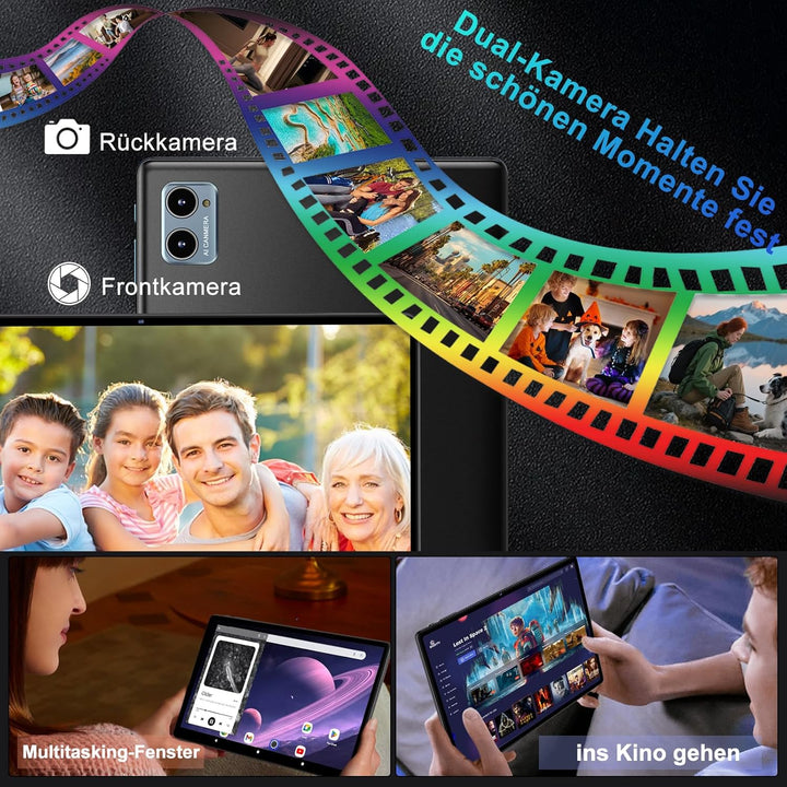 Tablet Android 15 mit 64GB RAM+2TB TF,10,1-Zoll-Bildschirm,Octa-Core,Gemin AI,WiFi 6, Bluetooth 5.0,