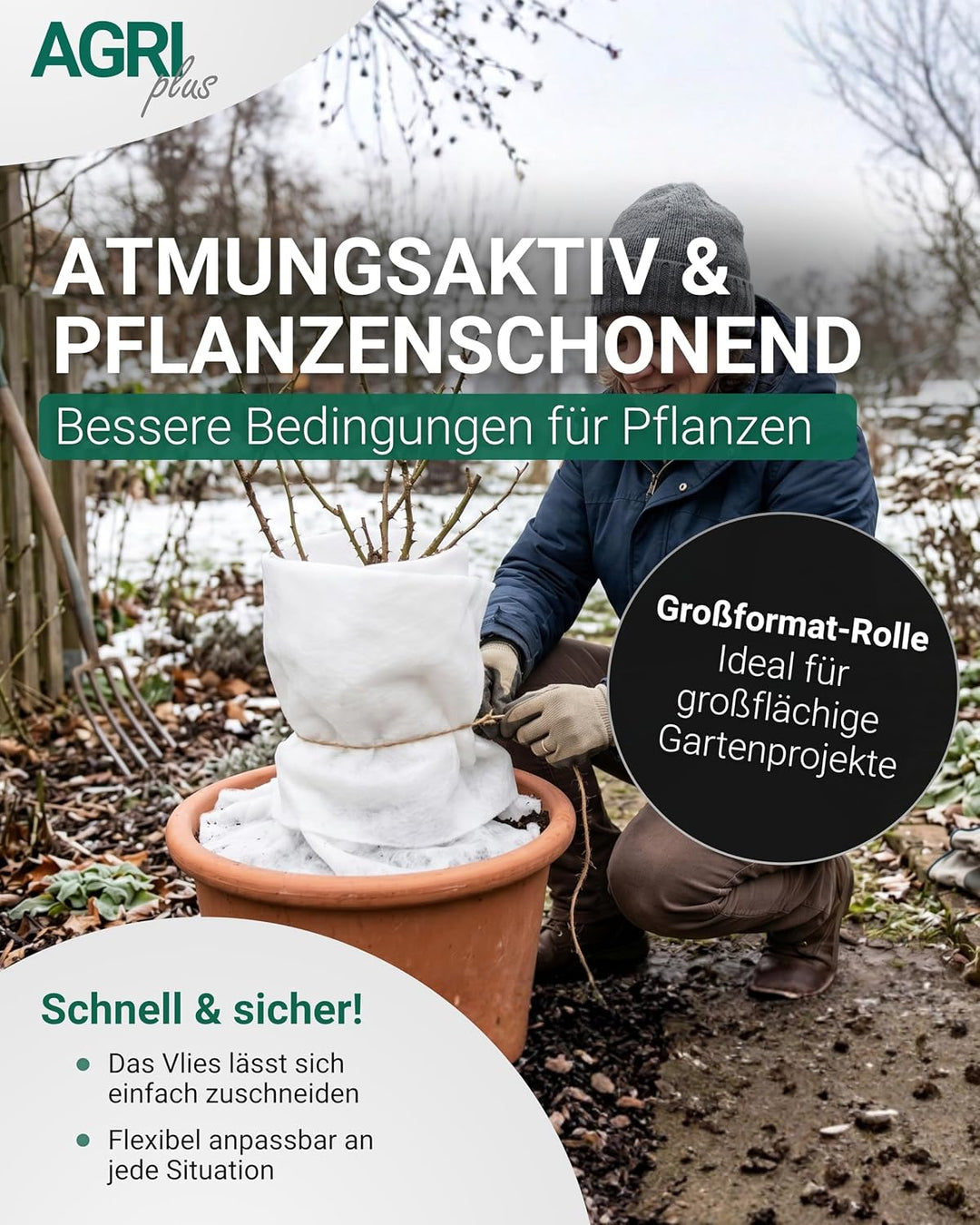 AGRI plus Winterschutzvlies 30 g/m² I 1,6 x 25 m I Verschiedene Masse I Frostschutzvlies, reissfest