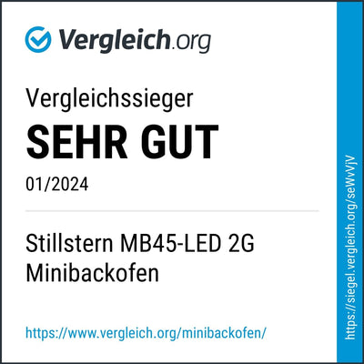 Stillstern Minibackofen mit Umluft (45L) Deutsche Version, 13 Programme, Zubehör 2x Backblech, Drehs