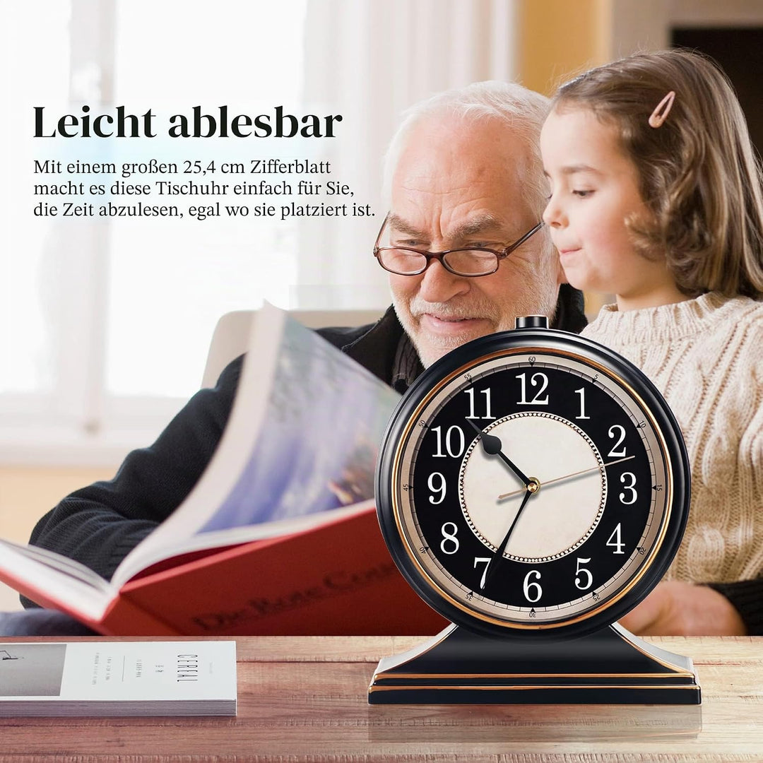 AYRELY Vintage-Schreibtischuhr, geräuschlos, Nicht tickend, 25,4 cm Zifferblatt, Tischuhr, Retro-Kam